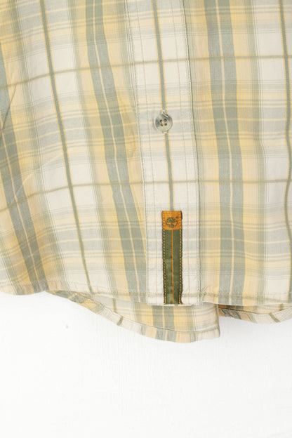 Timberland Men S Casual Shirt Green Check Cotton Vintage Short Sleeve Top