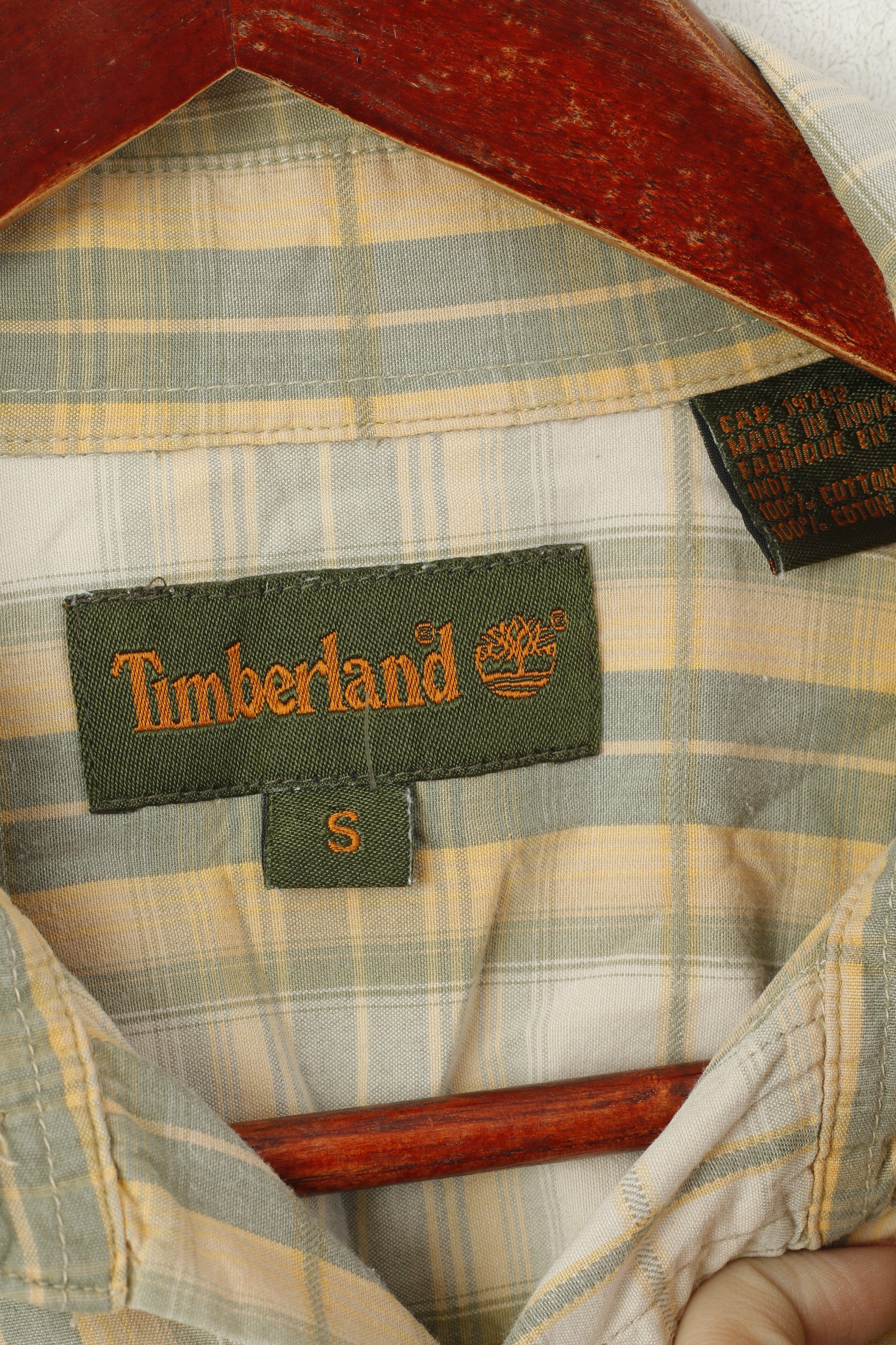 Timberland Chemise décontractée pour hommes Vert à carreaux en coton Vintage à manches courtes