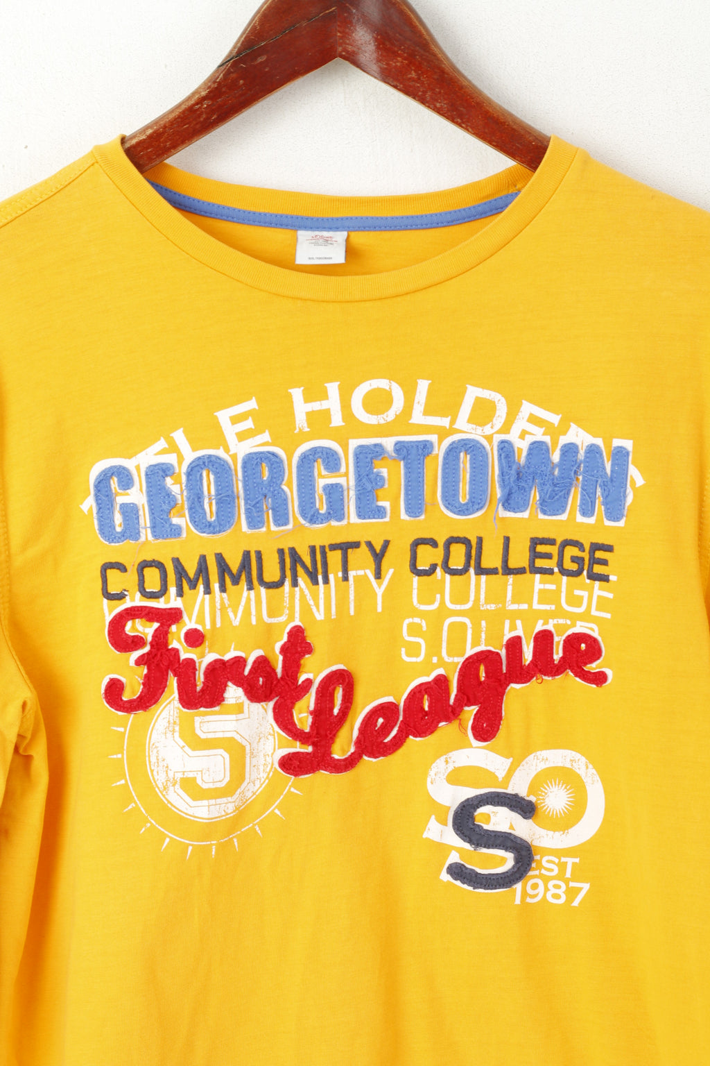 S. Oliver Youth XL 176 Shirt Orange Cotton Graphic Georgetown Long Sleeve Top