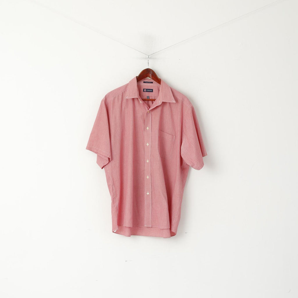 Camicia casual da uomo XL Chaps Top a maniche corte con colletto in giù in cotone a mini quadri rossi