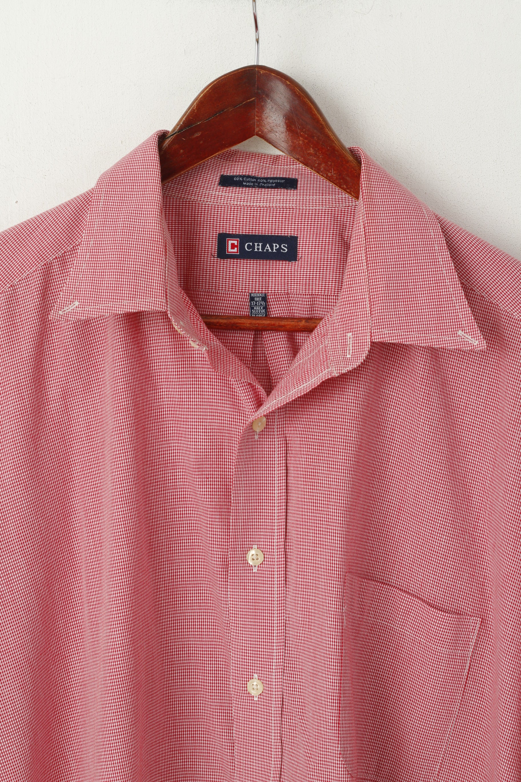 Camicia casual da uomo XL Chaps Top a maniche corte con colletto in giù in cotone a mini quadri rossi