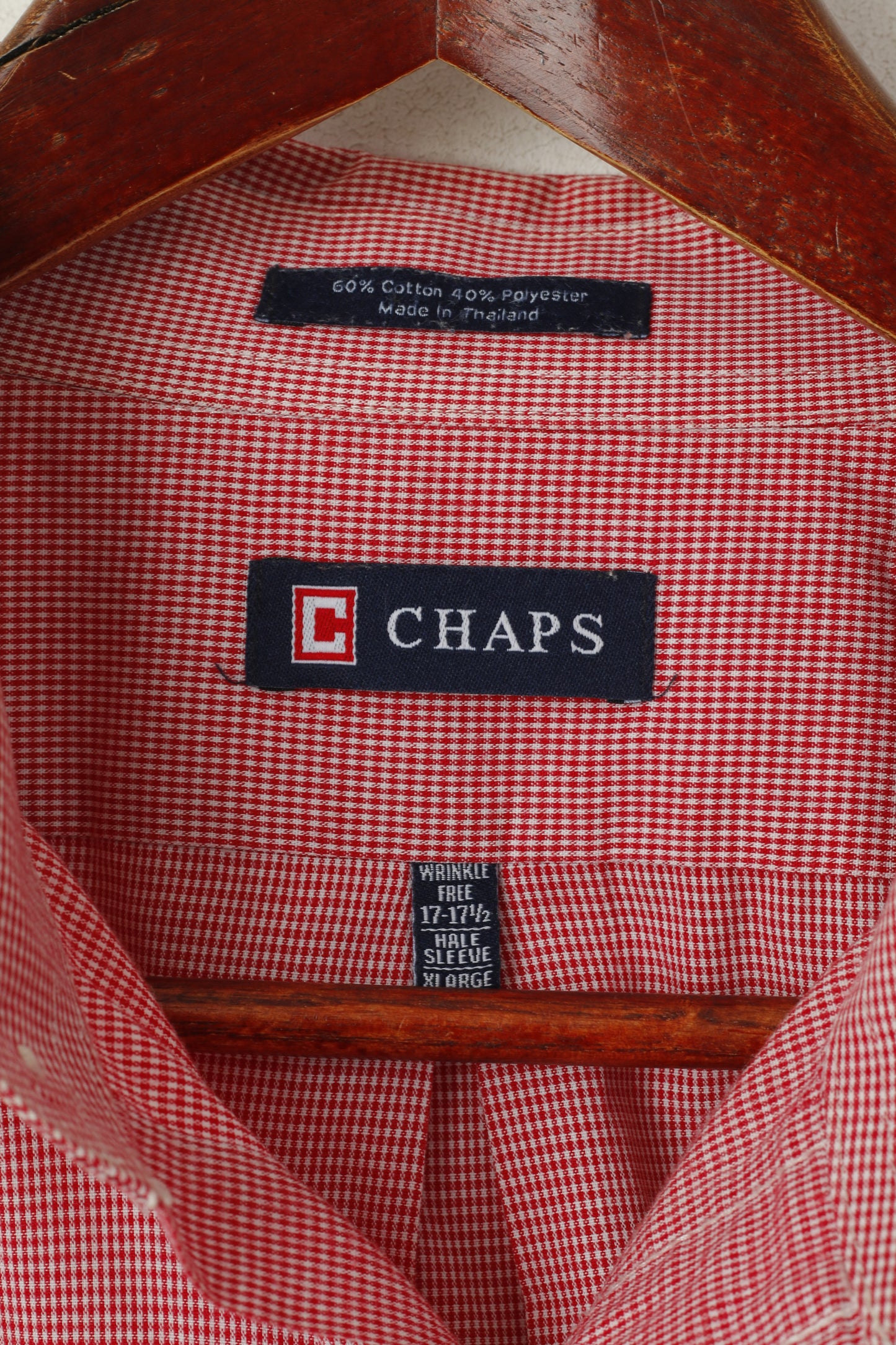 Chaps Men XL Casual Shirt Red Mini Check Cotton Buttons Down Collar Short Sleeve Top