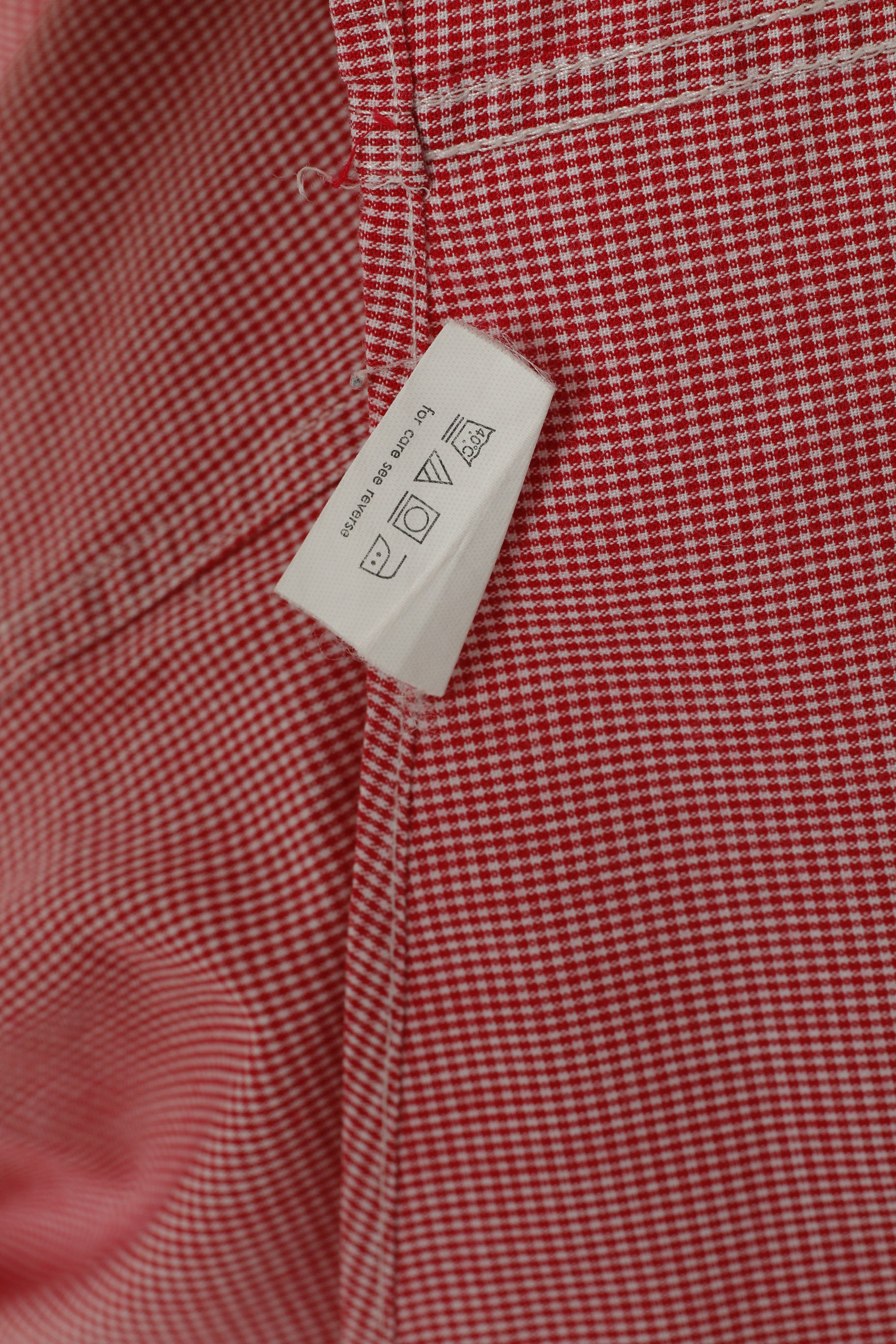 Camicia casual da uomo XL Chaps Top a maniche corte con colletto in giù in cotone a mini quadri rossi