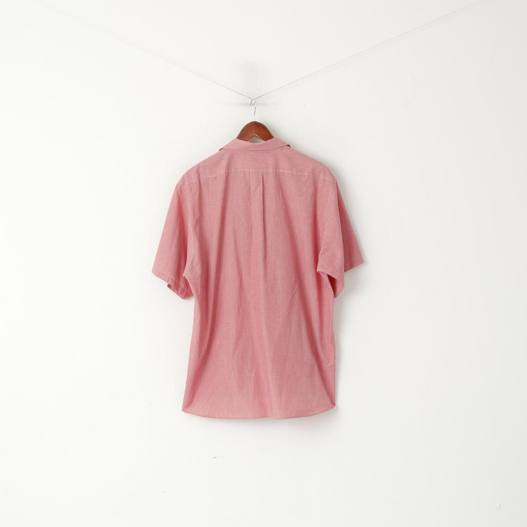 Camicia casual da uomo XL Chaps Top a maniche corte con colletto in giù in cotone a mini quadri rossi