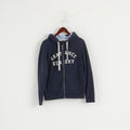 GANT Women L Sweatshirt Navy Cotton Hooded Full Zipper Embroidered Top