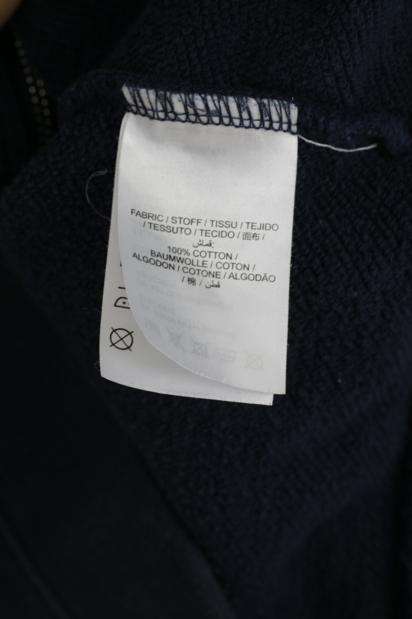GANT Women L Sweatshirt Navy Cotton Hooded Full Zipper Embroidered Top