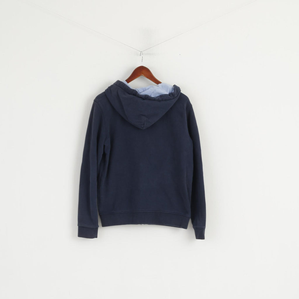 GANT Women L Sweatshirt Navy Cotton Hooded Full Zipper Embroidered Top