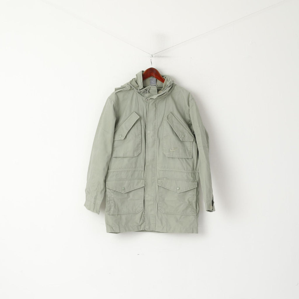Nike M 178 (S) Veste Kaki Coton Militaire Parka À Capuche Extérieur Zip Up Top