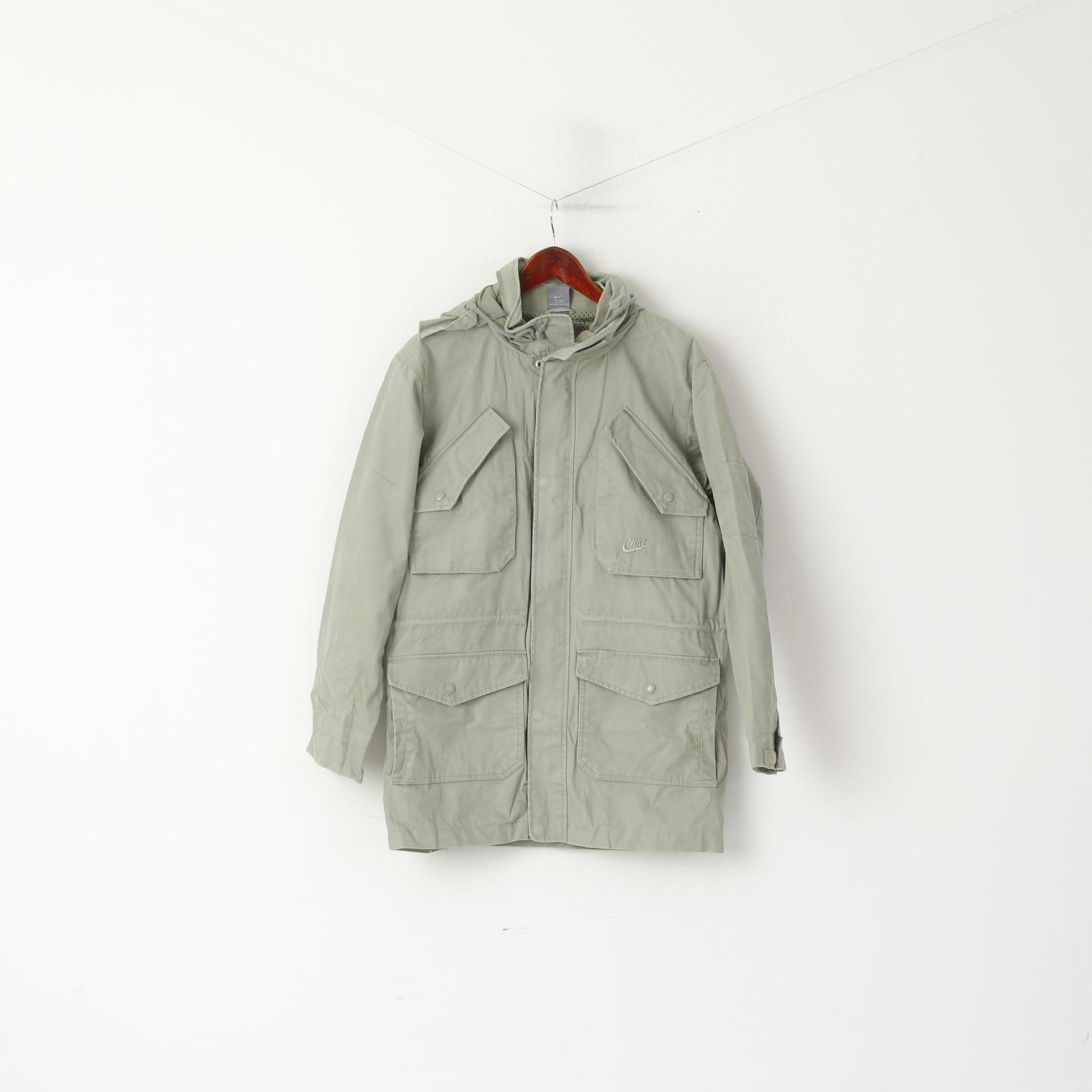 Nike M 178 (S) Veste Kaki Coton Militaire Parka À Capuche Extérieur Zip Up Top