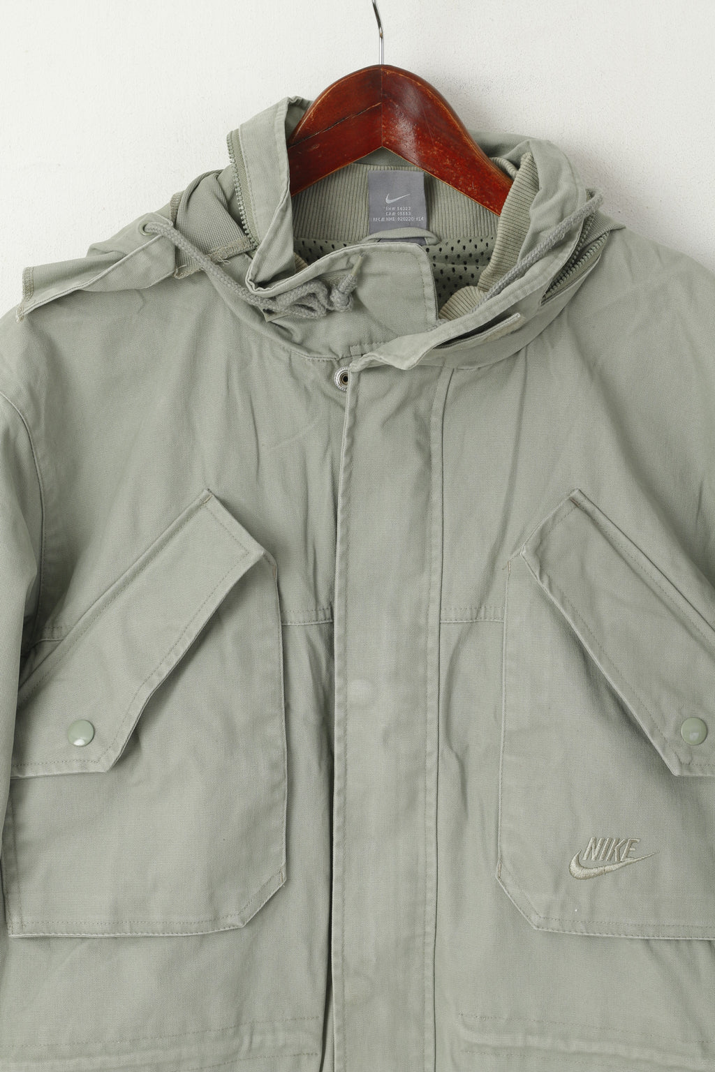 Nike M 178 (S) Veste Kaki Coton Militaire Parka À Capuche Extérieur Zip Up Top