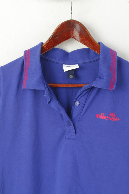 Ellesse Women 12 40 M Polo Shirt Purple Cotton Detailed Buttons Sport Top