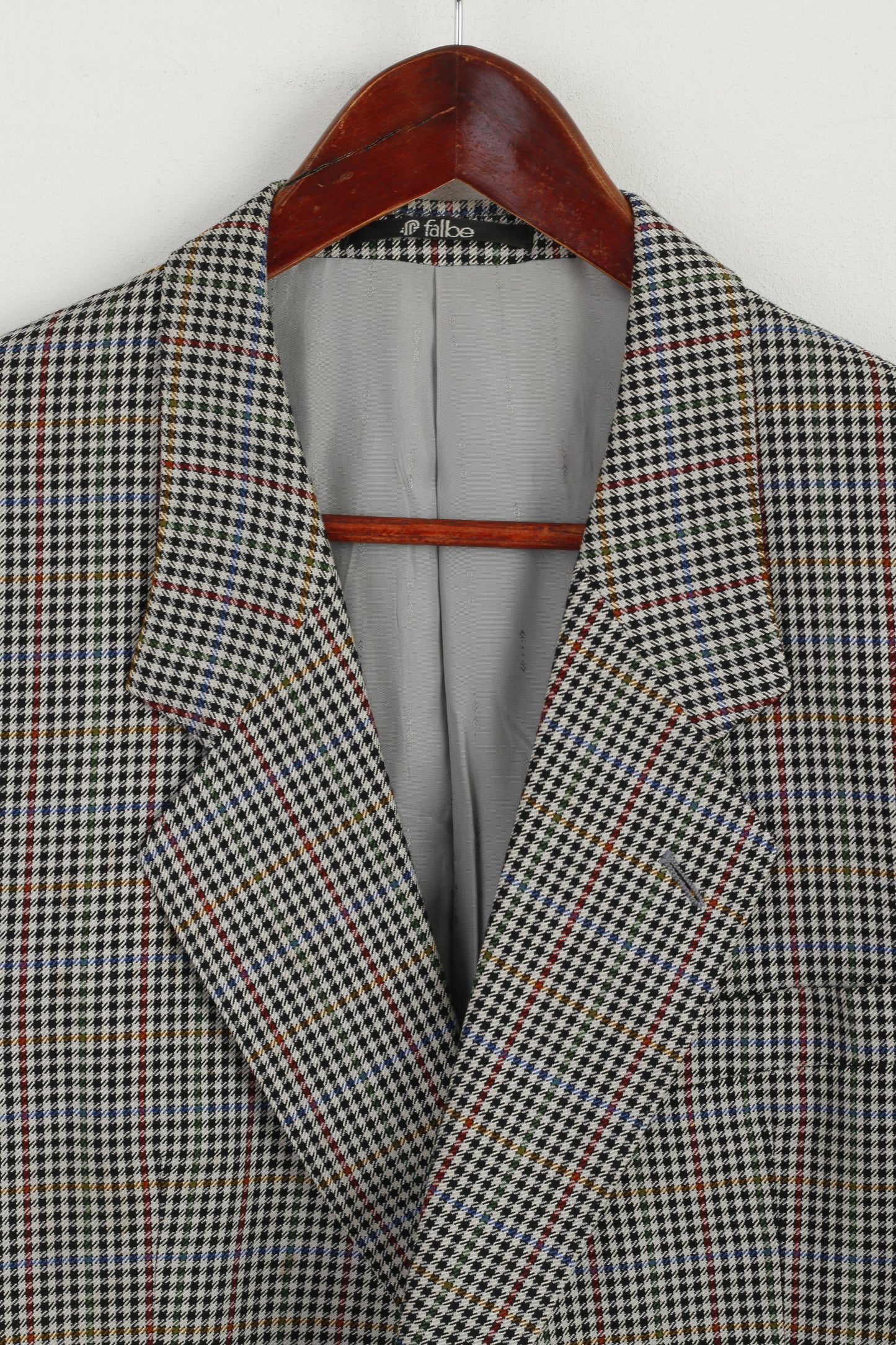 Falbe Dormeuil Men 38 Blazer Wool Houndstooth Single Breasted Vintage Multicoloured Jacket