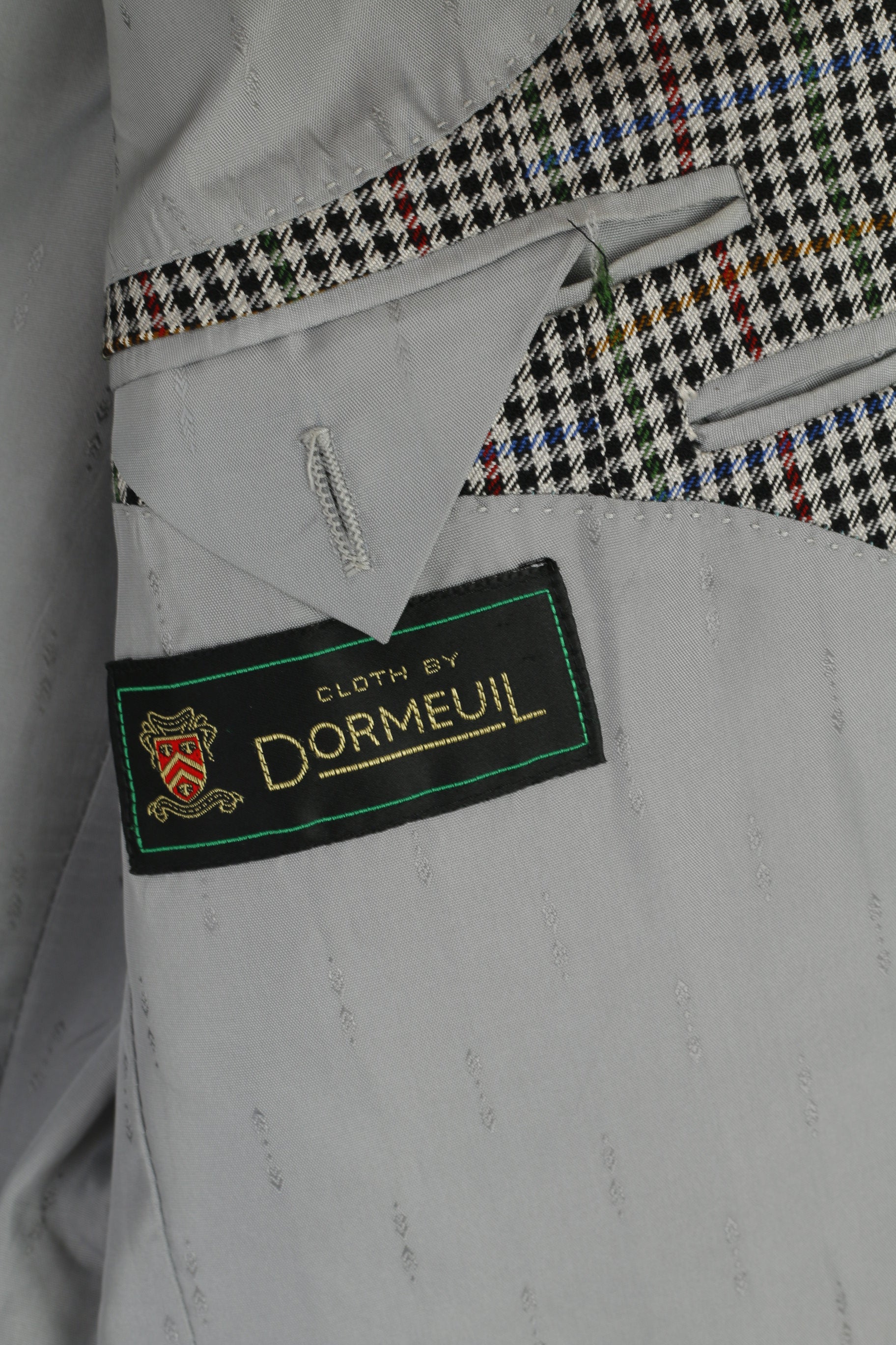 Falbe Dormeuil Men 38 Blazer Wool Houndstooth Single Breasted Vintage Multicoloured Jacket