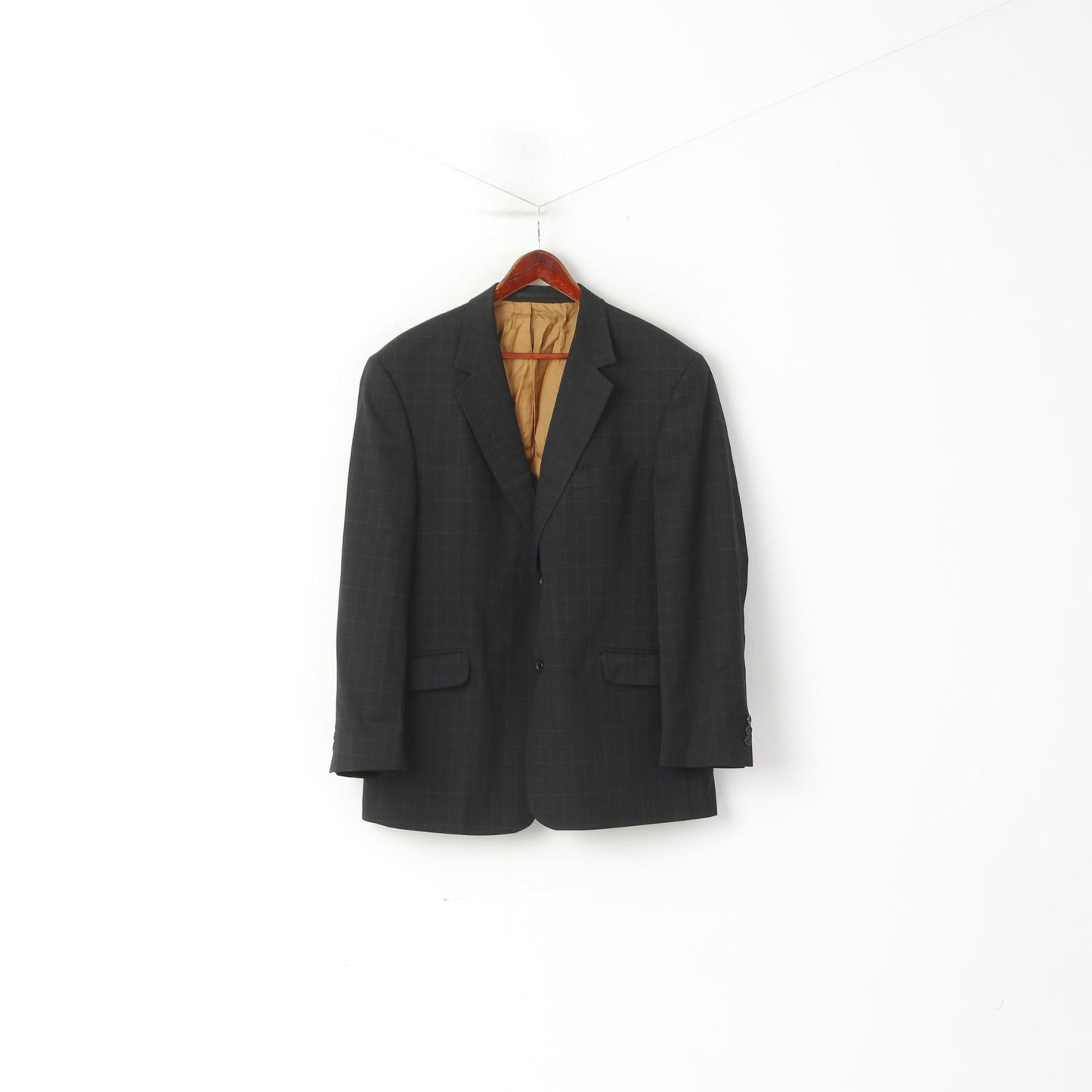 Pierre Cardin Men 46 56 Blazer Black Brown Check Wool Single Braested Retro Jacket