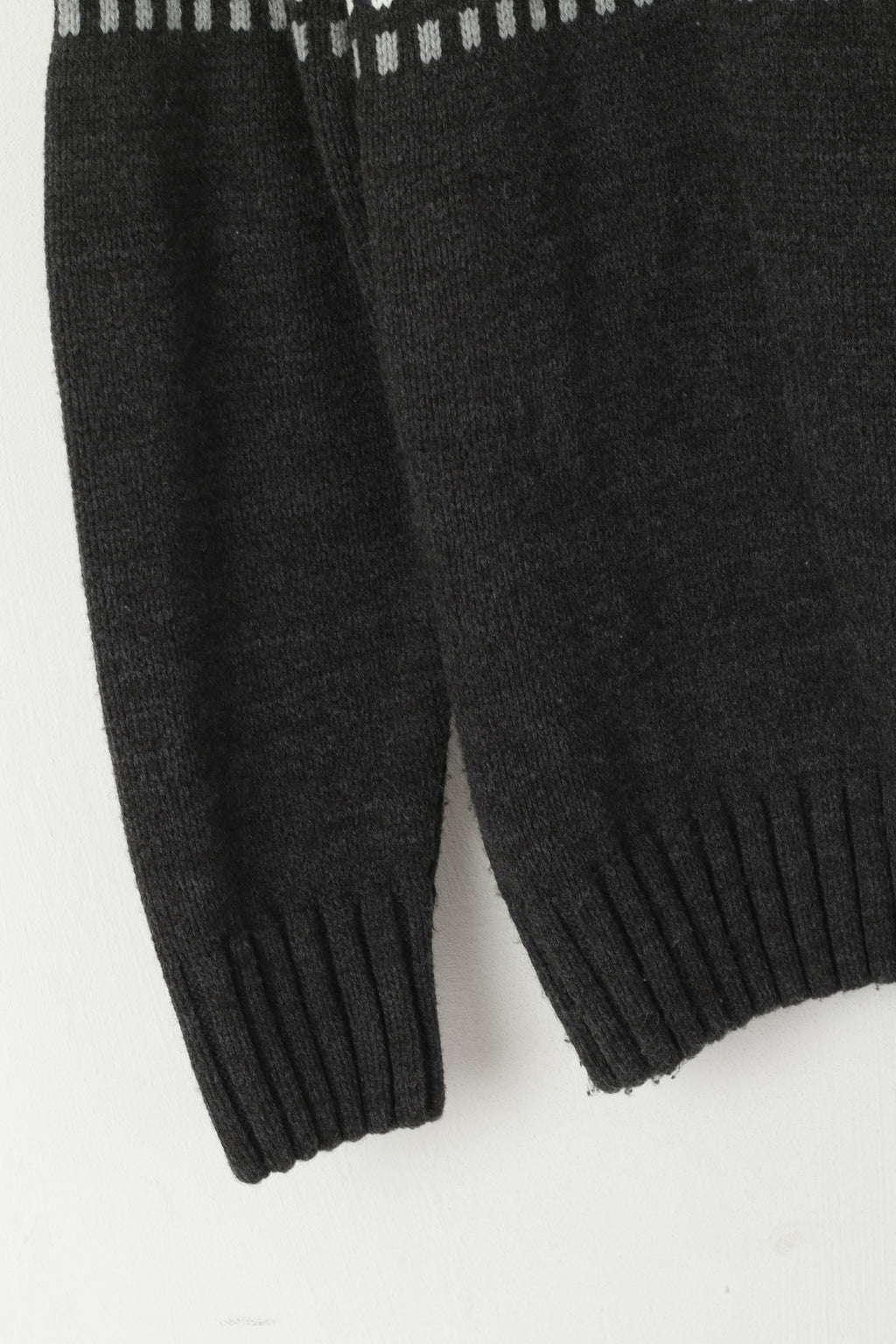 Bigoss Women M Jumper Grey Wool Blend Hooded Nordic Print Sweater