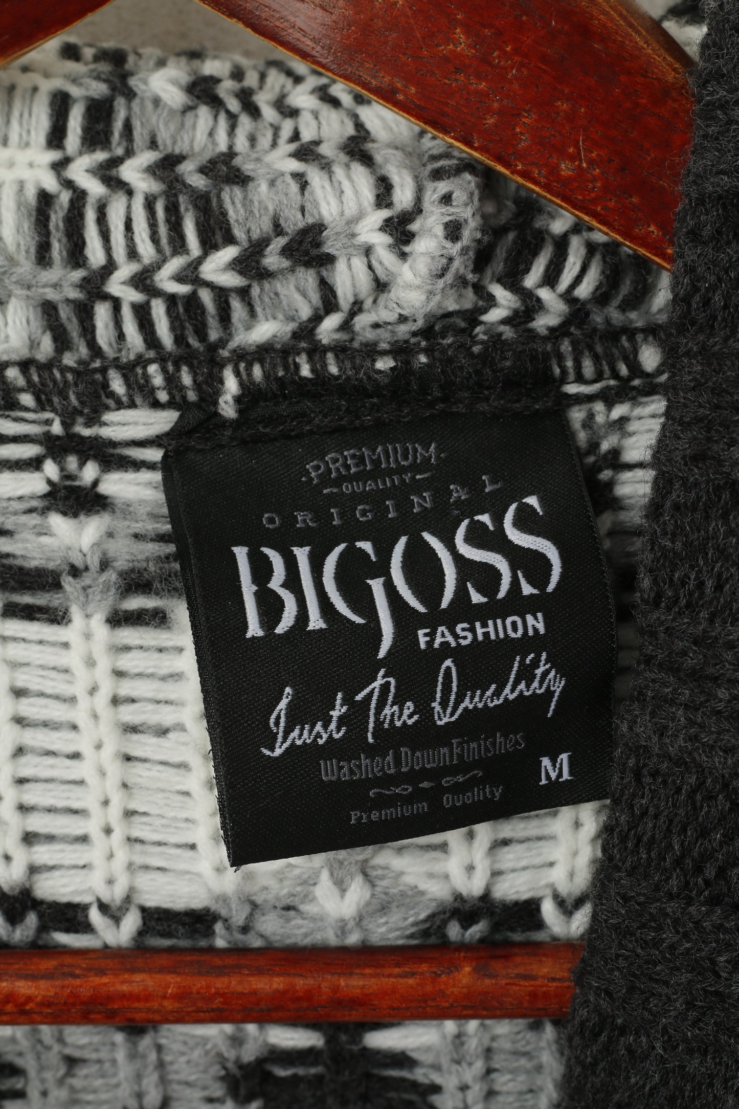 Bigoss Women M Jumper Grey Wool Blend Hooded Nordic Print Sweater