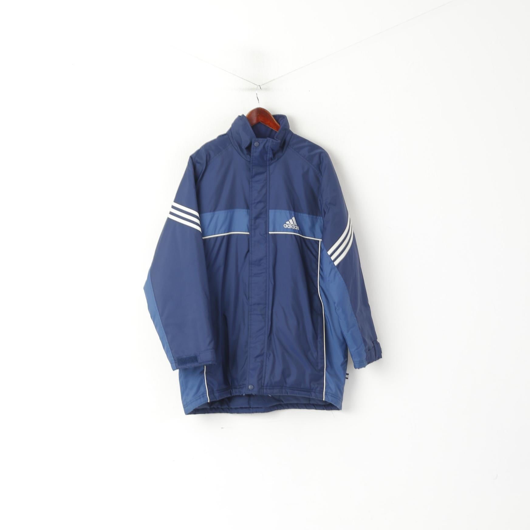 Giacca Adidas Uomo M 174 Parka con cappuccio nascosto impermeabile in nylon imbottito vintage blu