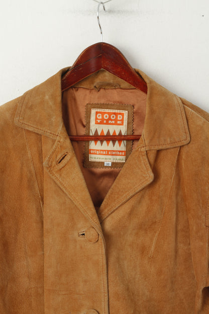 Good Time Women 38 M Leather Jacket Camel Vintage Suede Shoulder Pads Top
