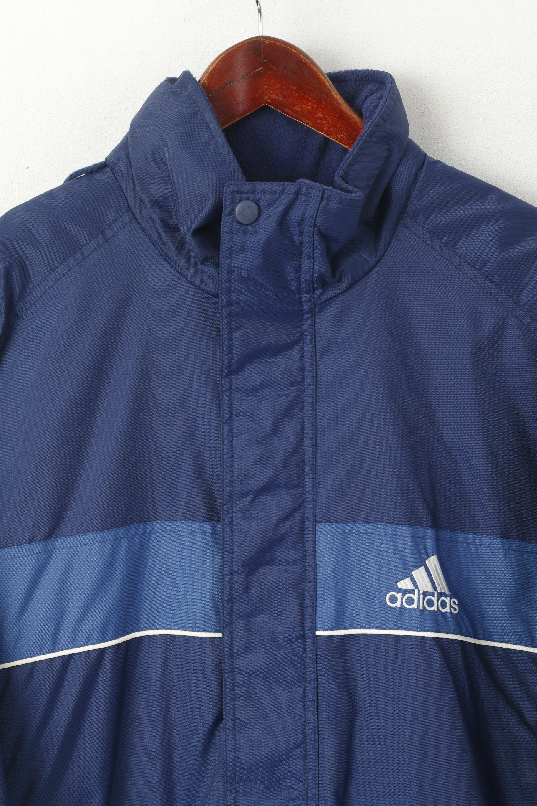 Giacca Adidas Uomo M 174 Parka con cappuccio nascosto impermeabile in nylon imbottito vintage blu