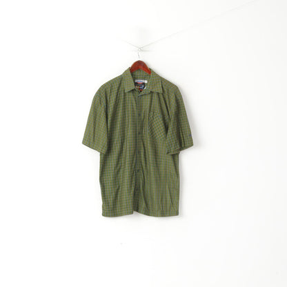 Odlo Men XL Casual Shirt Green Checkered Outdoor Sportswear Tourist Short Sleeve Top