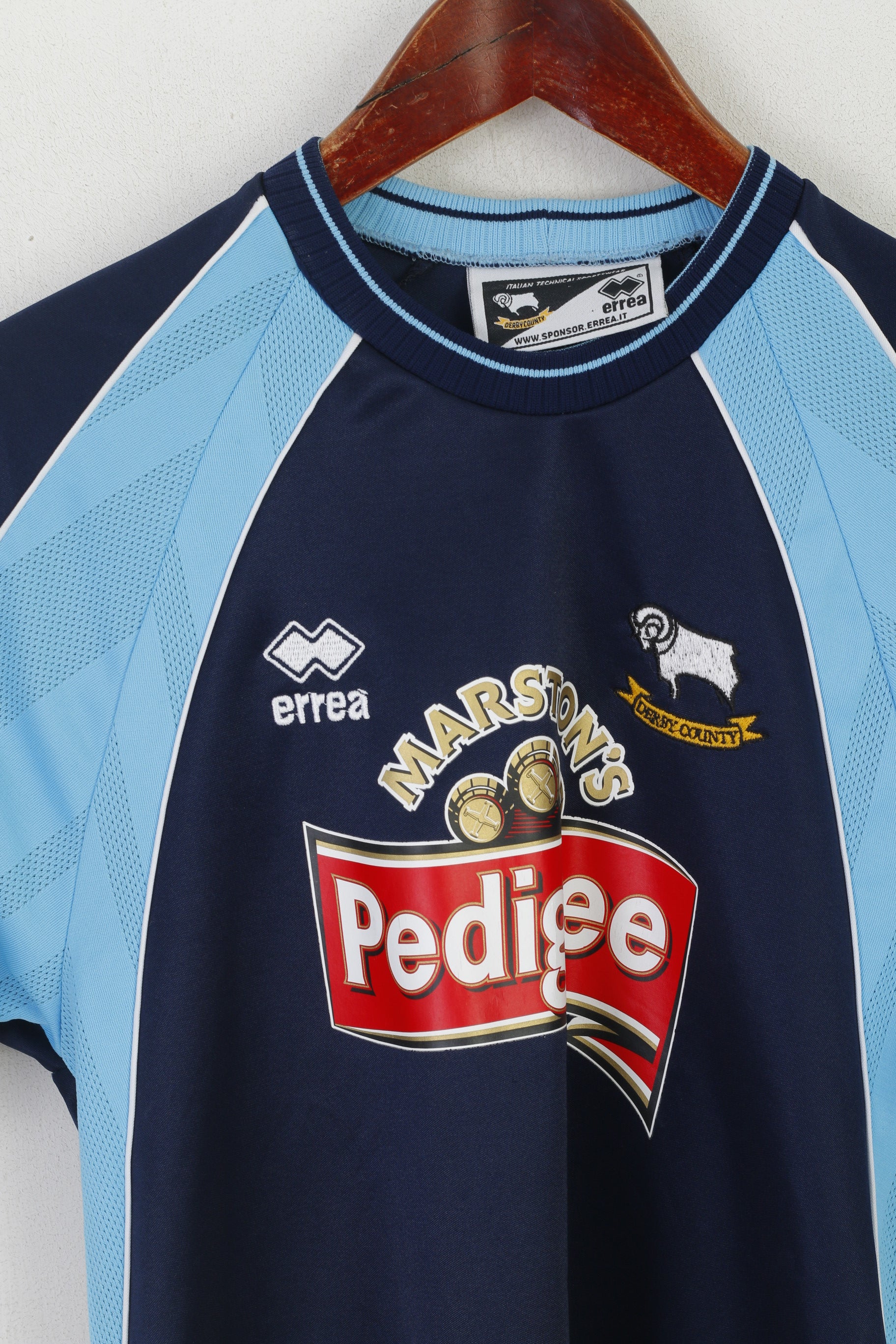 Errea Women 40 S Shirt Navy Derby Country Por Match Sportswear Jersey 2001-2003 Top