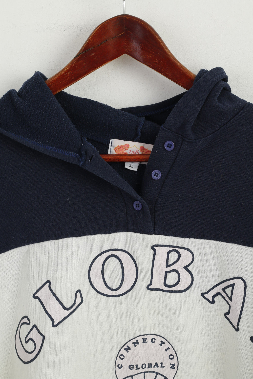 Estelle Women XL Sweatshirt Vintage Navy Hooded Global Connection 80s Top