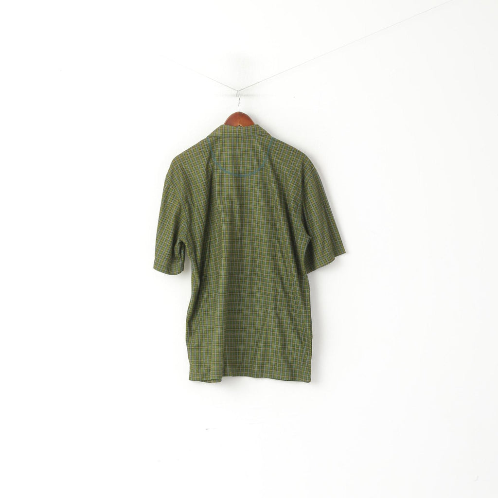 Odlo Men XL Casual Shirt Green Checkered Outdoor Sportswear Tourist Short Sleeve Top