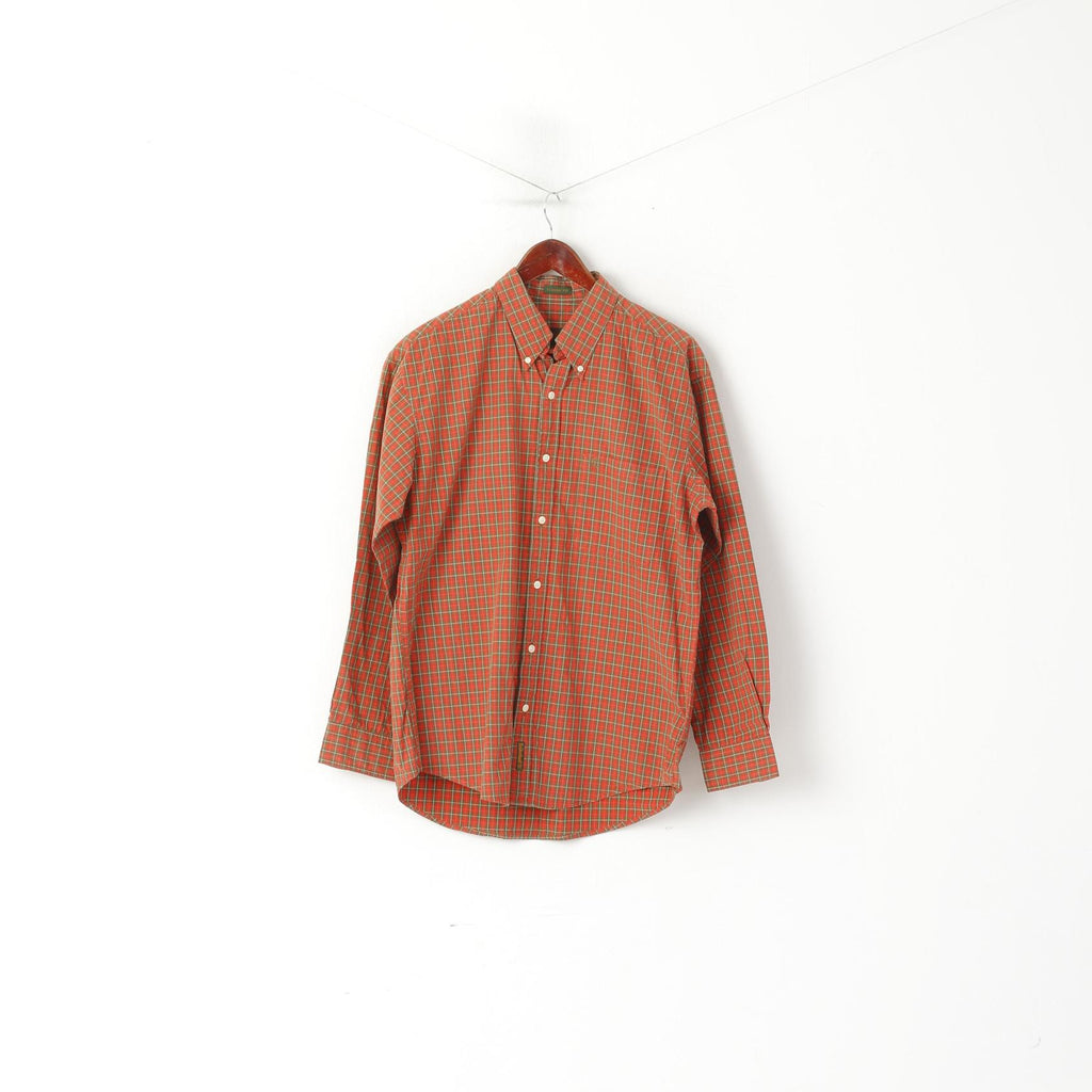 Timberland Men M (L) Casual Shirt Red Cotton Checkered Weatherwear Classic Fit Top