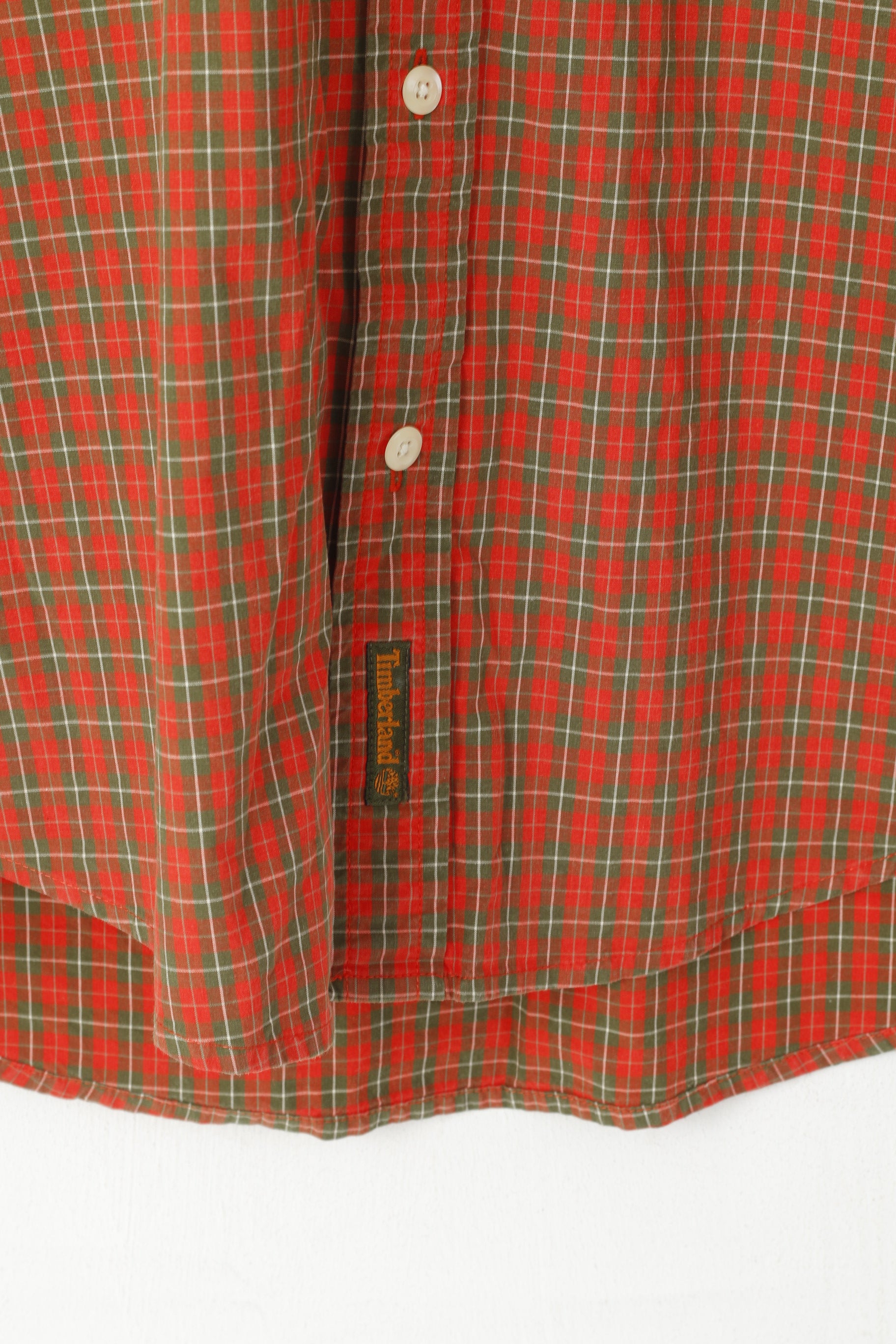 Timberland Men M (L) Casual Shirt Red Cotton Checkered Weatherwear Classic Fit Top