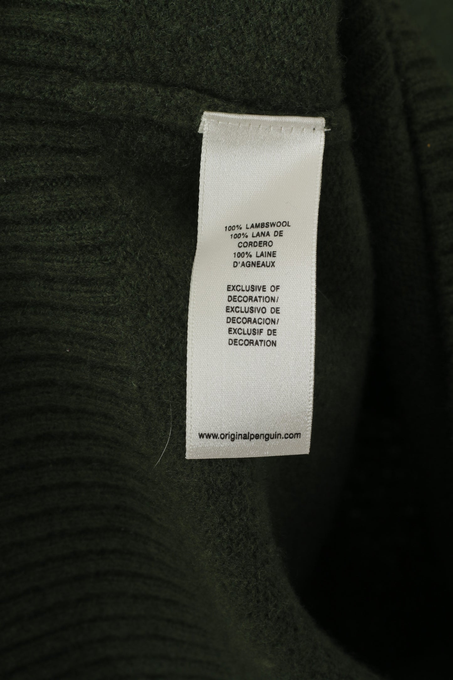 Maglione originale Penguin da uomo 2XL (M) verde con scollo a V, top in lana al 100%.