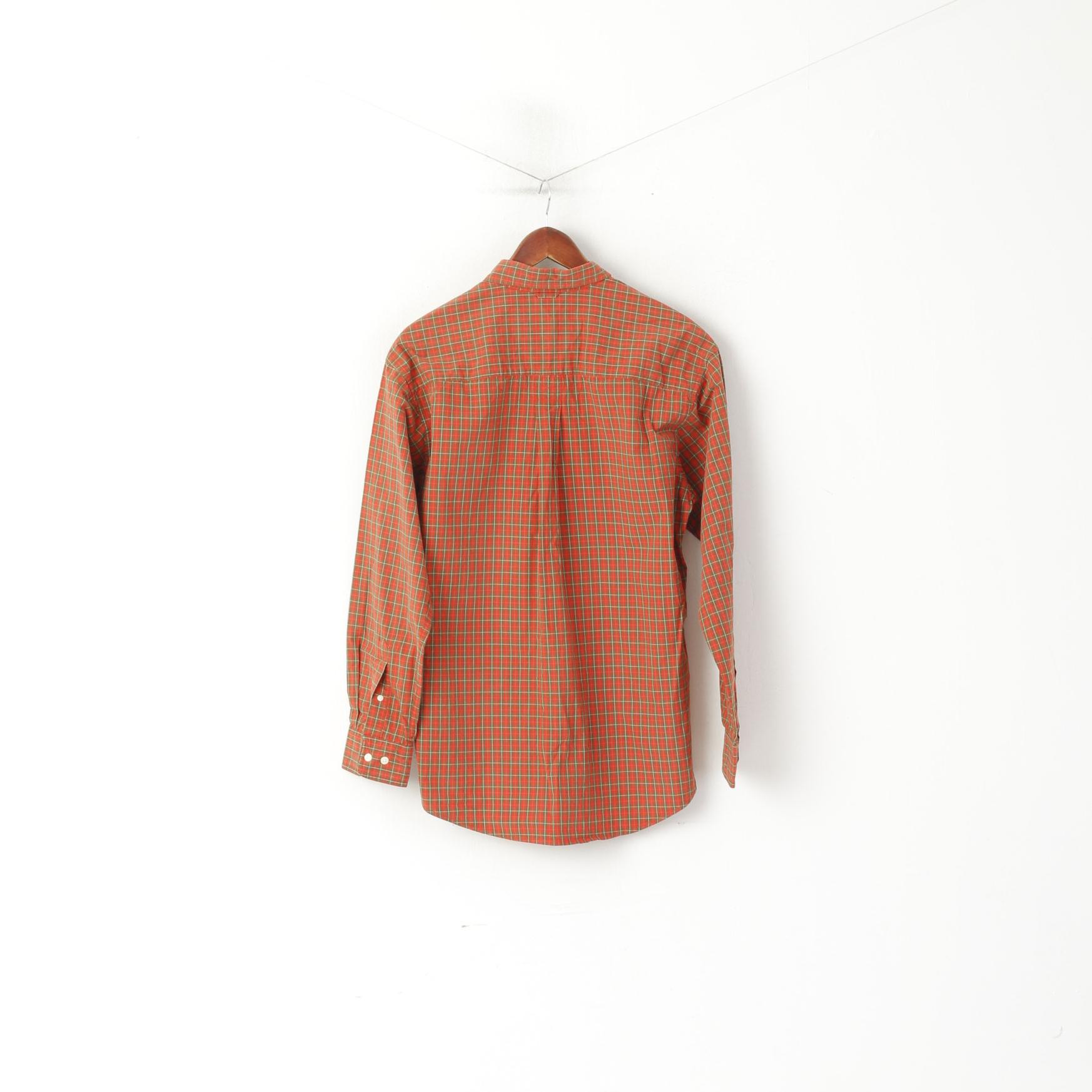 Timberland Men M (L) Casual Shirt Red Cotton Checkered Weatherwear Classic Fit Top