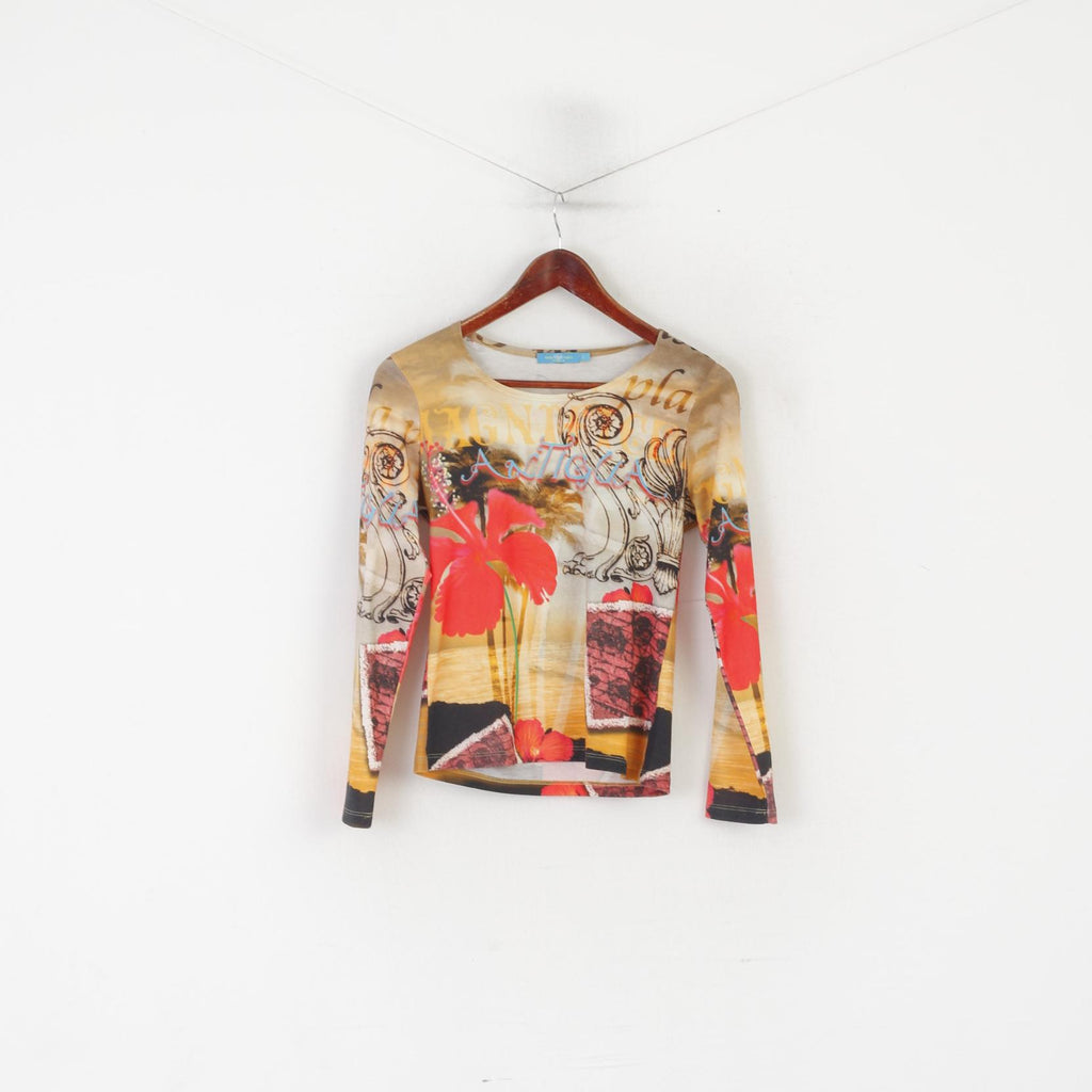 Topsy Turvy USA Women L Shirt Multicoloured Stretch Graphic Long Sleeve Top