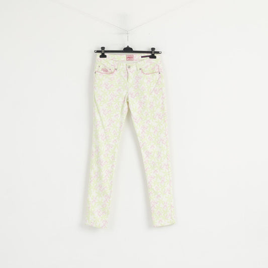 Superdry Femme W 29 L 32 Pantalon Blanc Fluo Floral Standard Pantalon Skinny En Coton