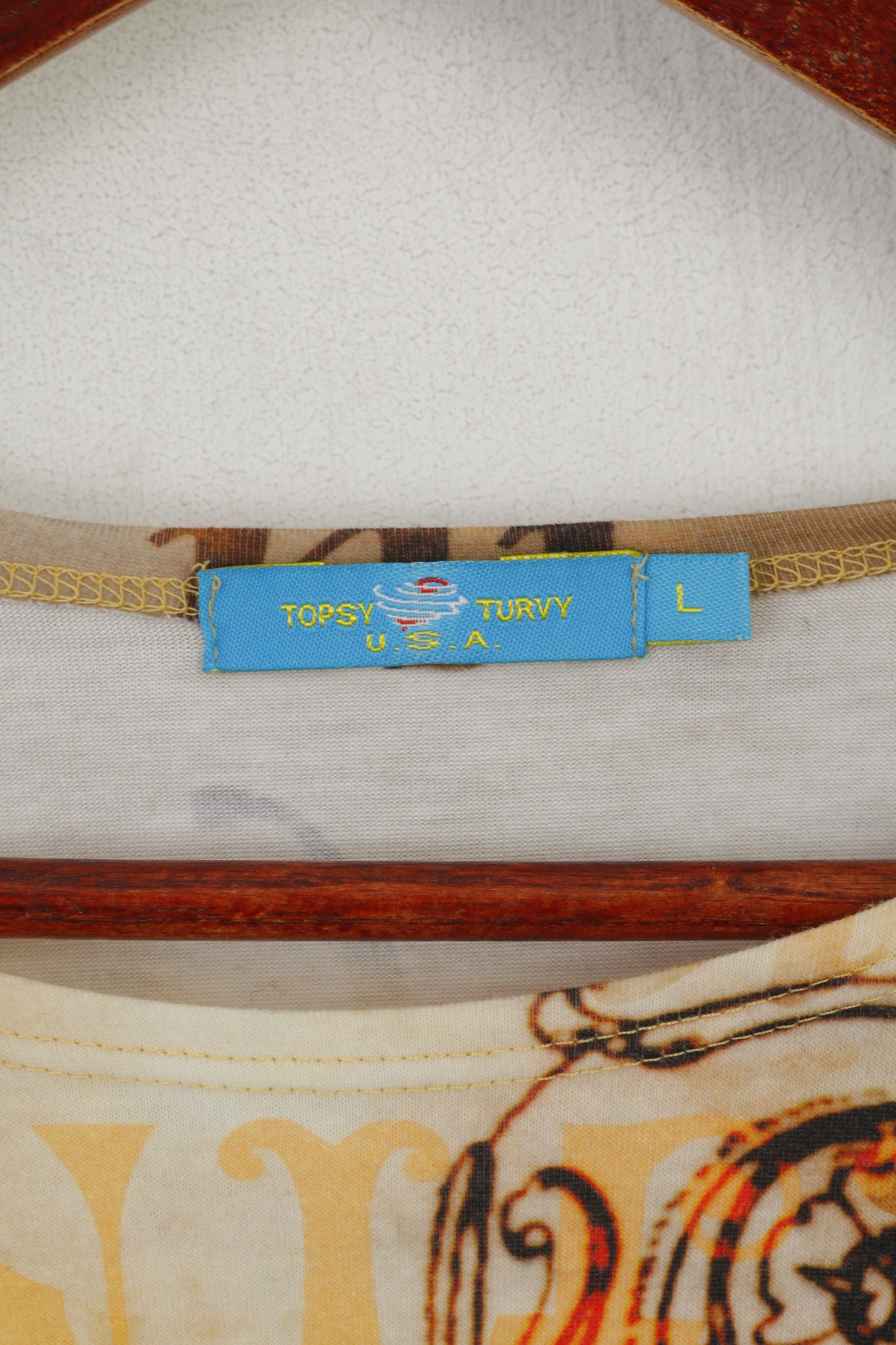 Topsy Turvy USA Women L Shirt Multicoloured Stretch Graphic Long Sleeve Top