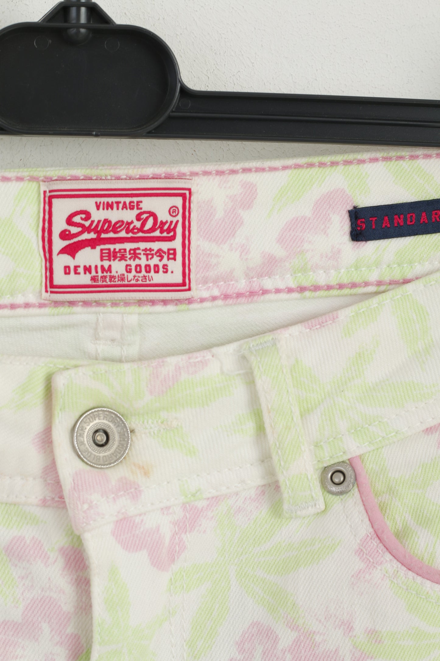 Superdry Women W 29 L 32 Trousers White Neon Floral Standard Skinny Cotton Pants