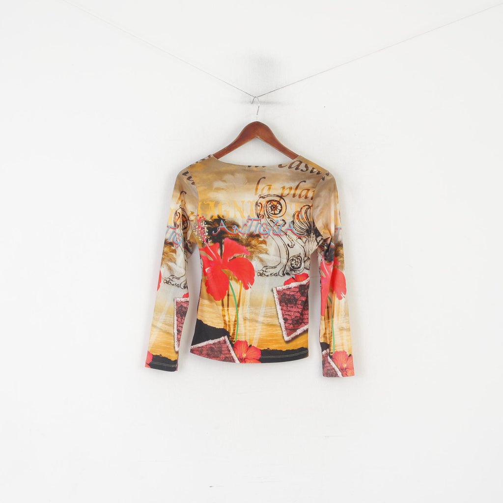 Topsy Turvy USA Women L Shirt Multicoloured Stretch Graphic Long Sleeve Top