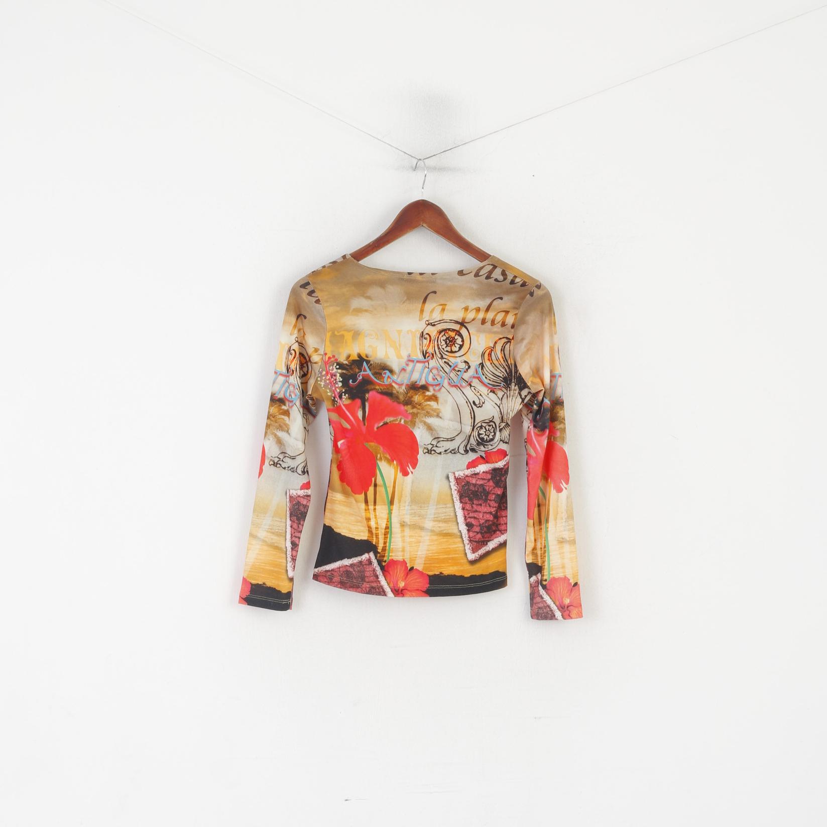 Topsy Turvy USA Women L Shirt Multicoloured Stretch Graphic Long Sleeve Top