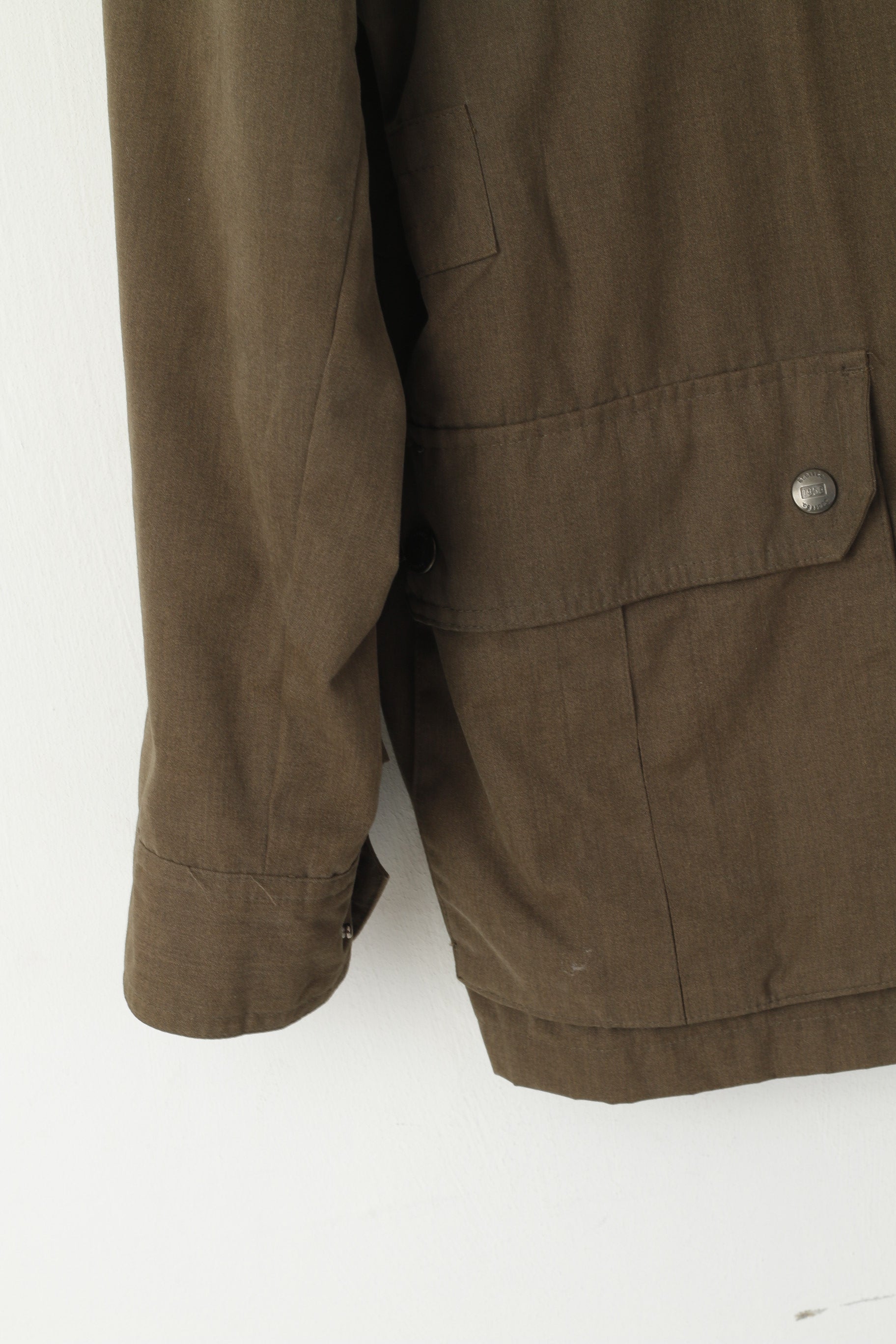 Scott Co. Giacca da uomo L Verde Marrone Cerniera completa Tasche in cotone leggero militare