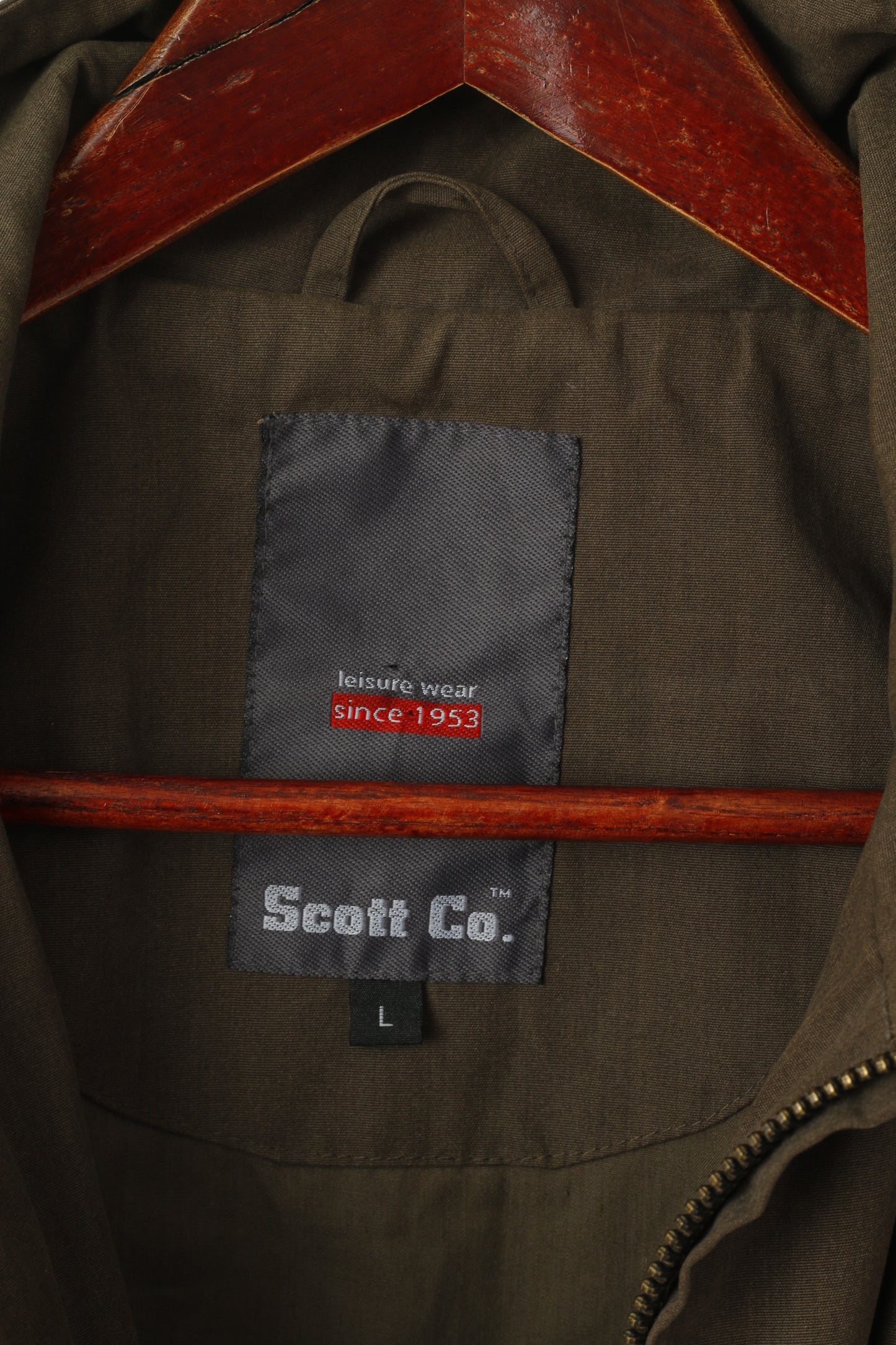 Scott Co. Giacca da uomo L Verde Marrone Cerniera completa Tasche in cotone leggero militare