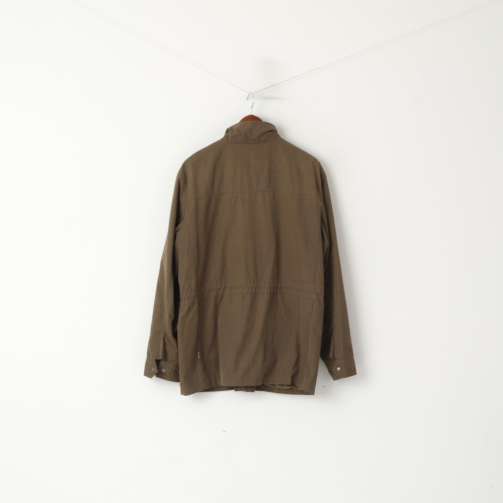 Scott Co. Giacca da uomo L Verde Marrone Cerniera completa Tasche in cotone leggero militare