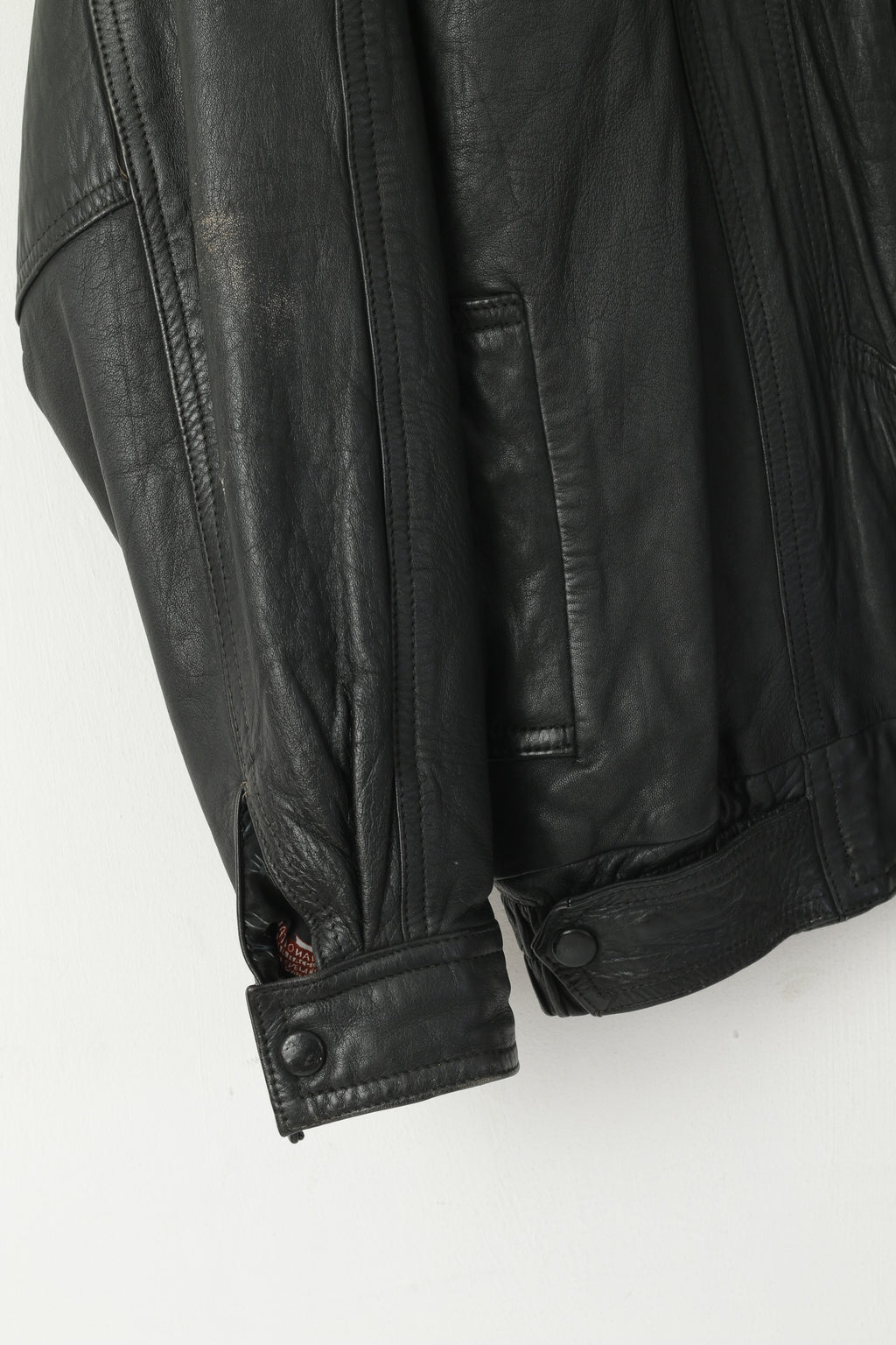 Kuang Huei Men L Jacket Black Leather Airways Airplane Flying Vintage Aero Zip Up Top