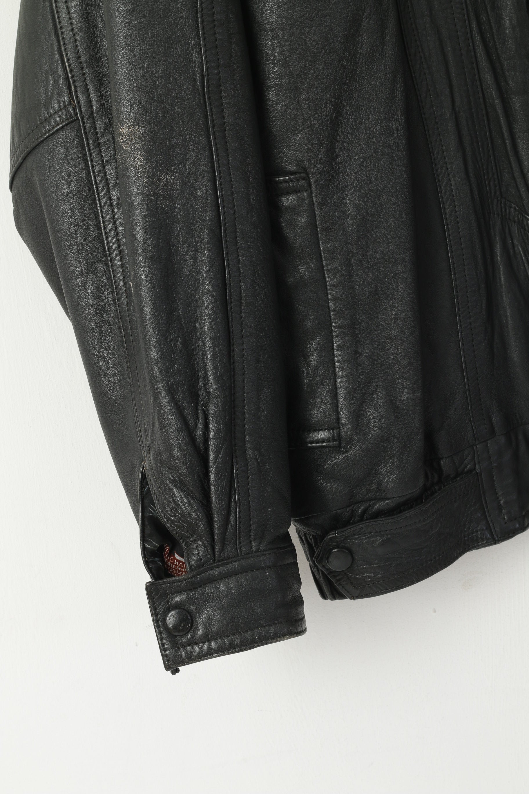 Kuang Huei Men L Jacket Black Leather Airways Airplane Flying Vintage Aero Zip Up Top