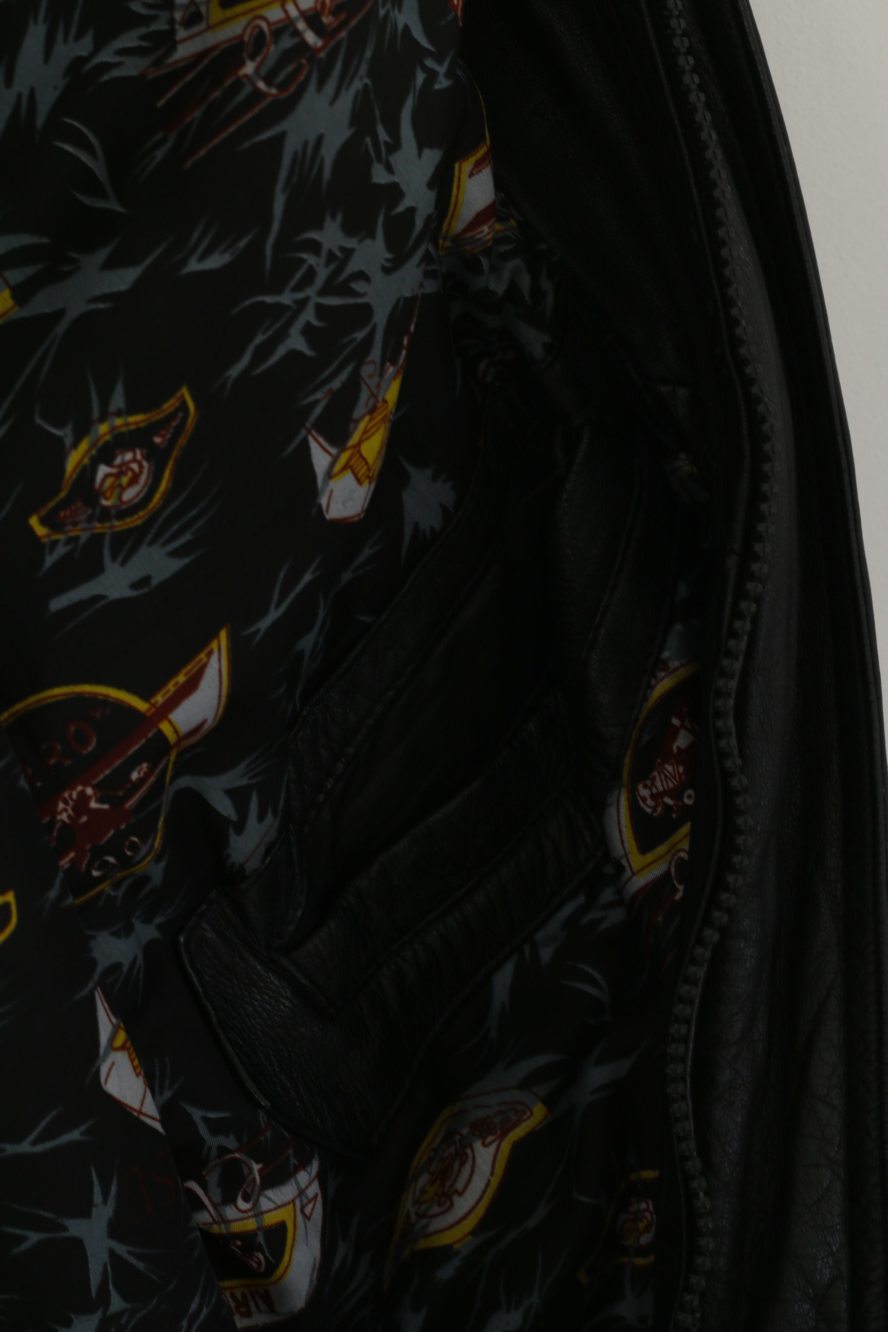 Kuang Huei Men L Jacket Black Leather Airways Airplane Flying Vintage Aero Zip Up Top