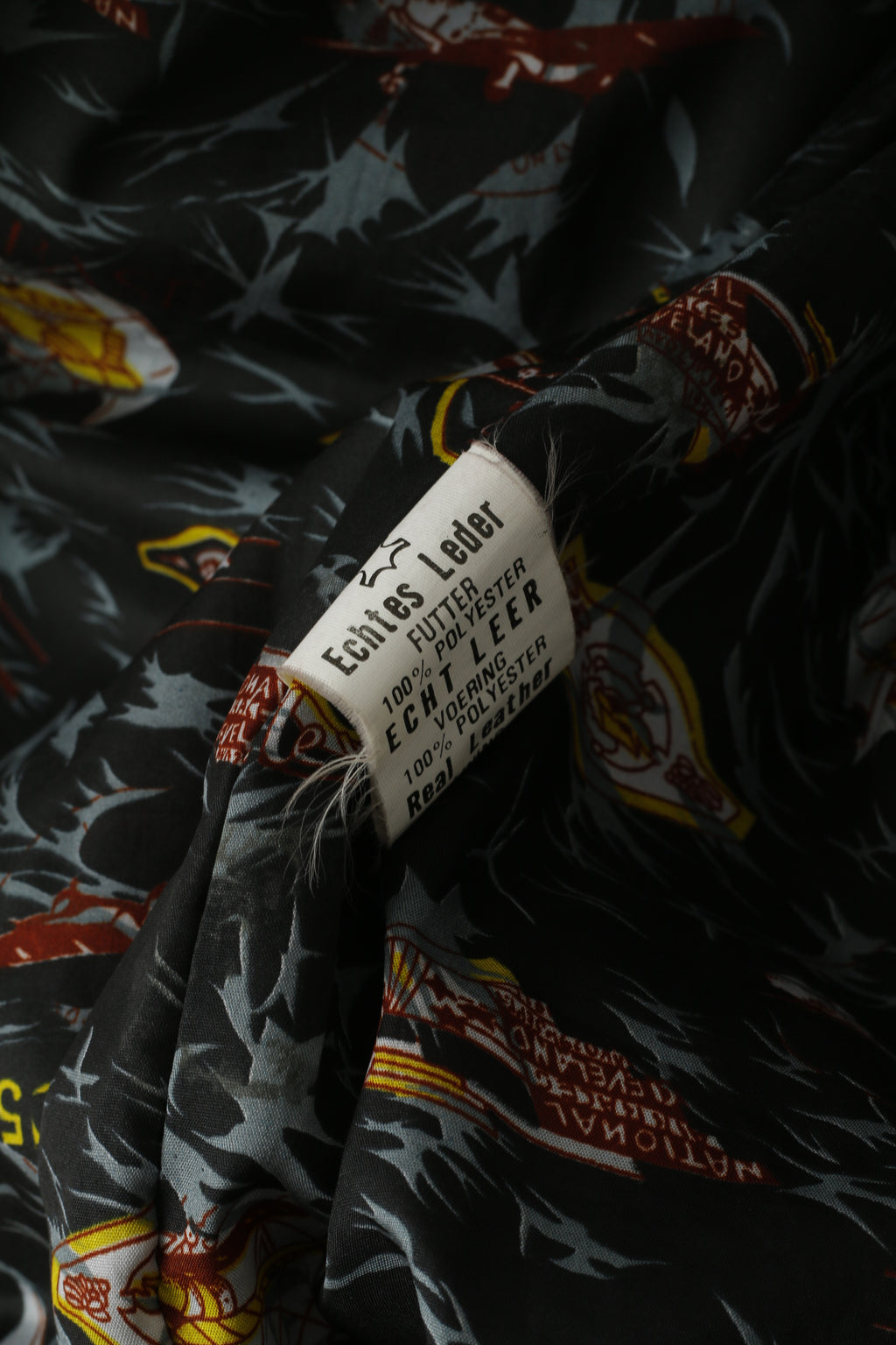 Kuang Huei Men L Jacket Black Leather Airways Airplane Flying Vintage Aero Zip Up Top