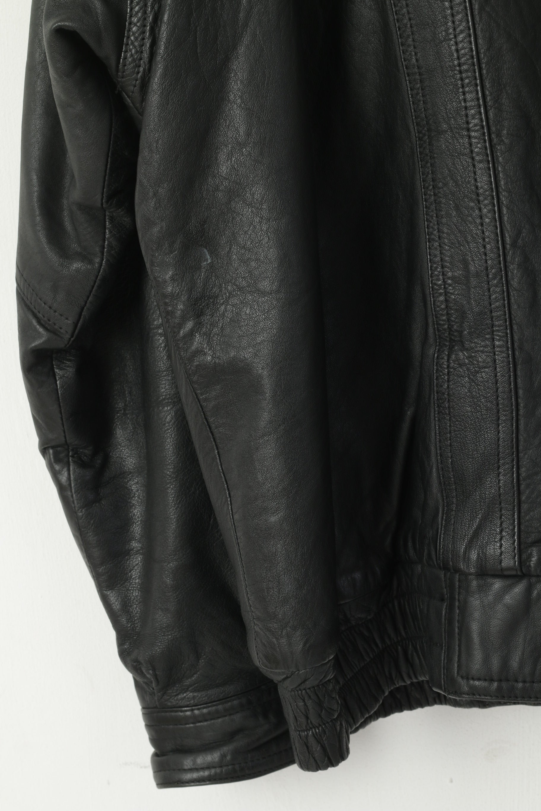 Kuang Huei Men L Jacket Black Leather Airways Airplane Flying Vintage Aero Zip Up Top