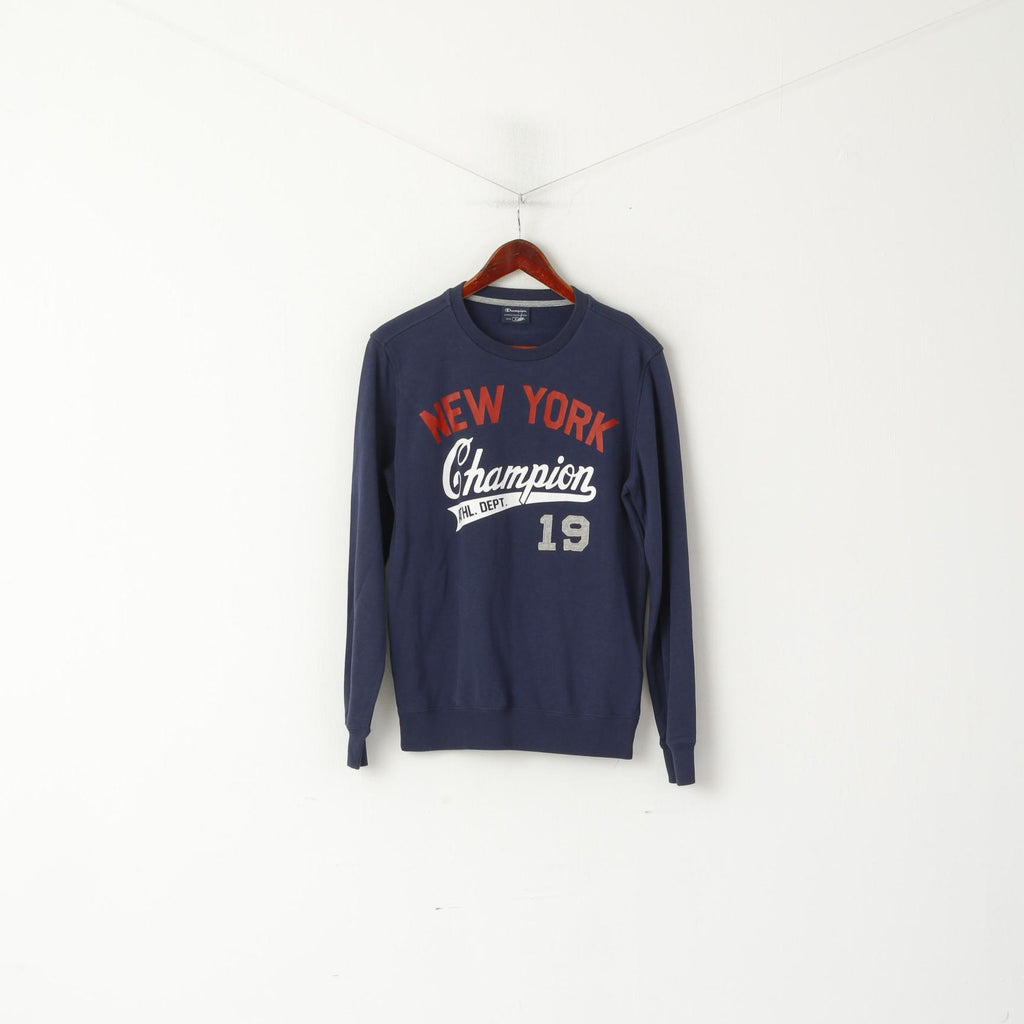 Champion Sweat-shirt à col rond en coton bleu marine pour homme New York Graphic