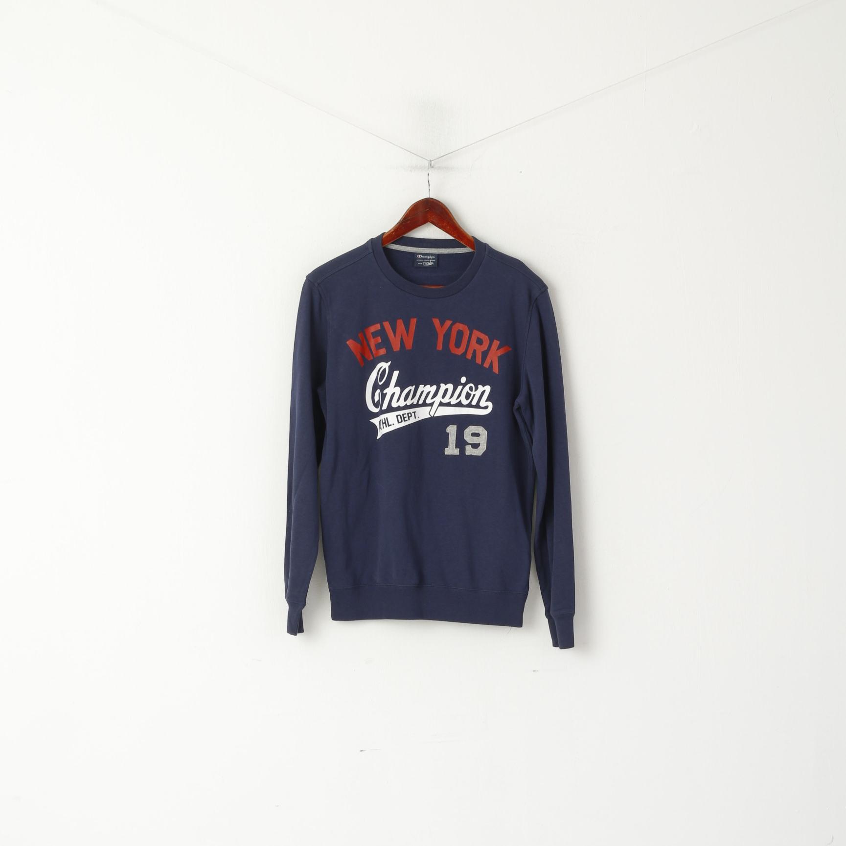 Champion Sweat-shirt à col rond en coton bleu marine pour homme New York Graphic