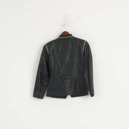 Vintage Women 38 S Jacket Black Leather Biker Ramones Shoulder Pads Top
