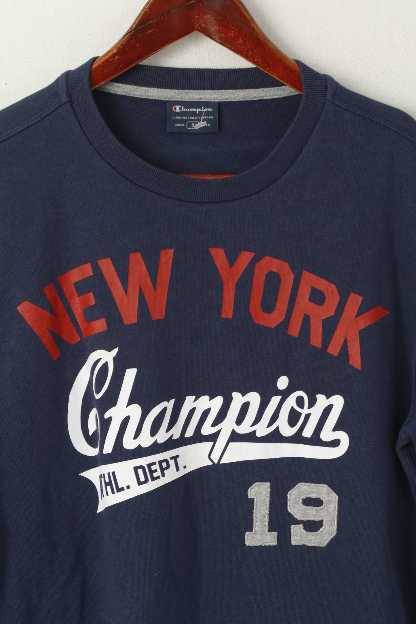 Champion Sweat-shirt à col rond en coton bleu marine pour homme New York Graphic
