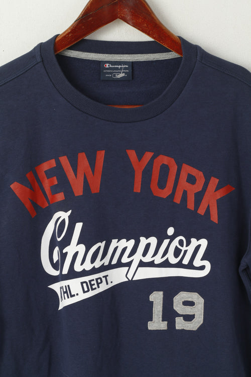 Champion Men S Sweatshirt Navy Cotton New York Graphic Crew Neck Top